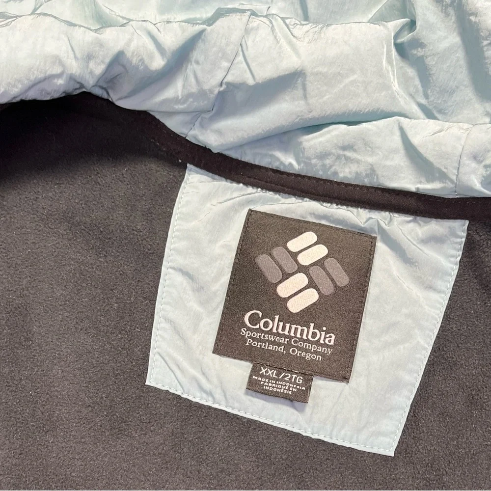 Columbia Backbowl Black and Cream Sherpa Jacket Coat Full Zip Light Blue - XXL